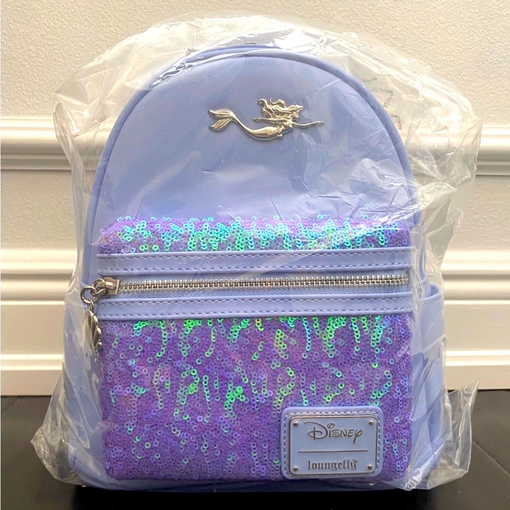 New Little Mermaid Ariel Sequins Loungefly Under the Sea Mini Backpack Rare